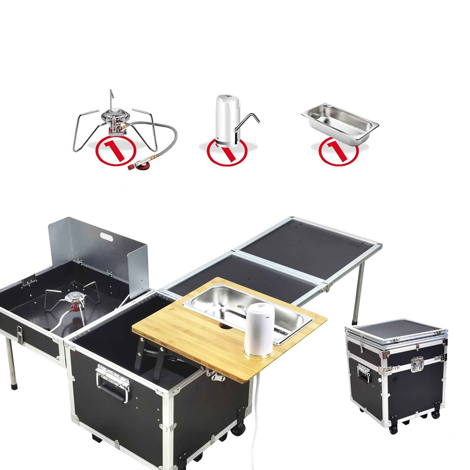 Camping Cooking Box Set - Outdoor-Camping-Kochset, Mobile Campingküche, Kochtisch, Tragbarer Klappbarer