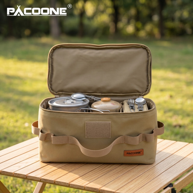 Camping Cooking Backpack - PACOONE Tragbare Camping-Aufbewahrungstasche Multifunktionale Großraum-Gaskartuschenhalterung Bodennagel-Kochgeschirr-Utensilien-Werkzeugtasche