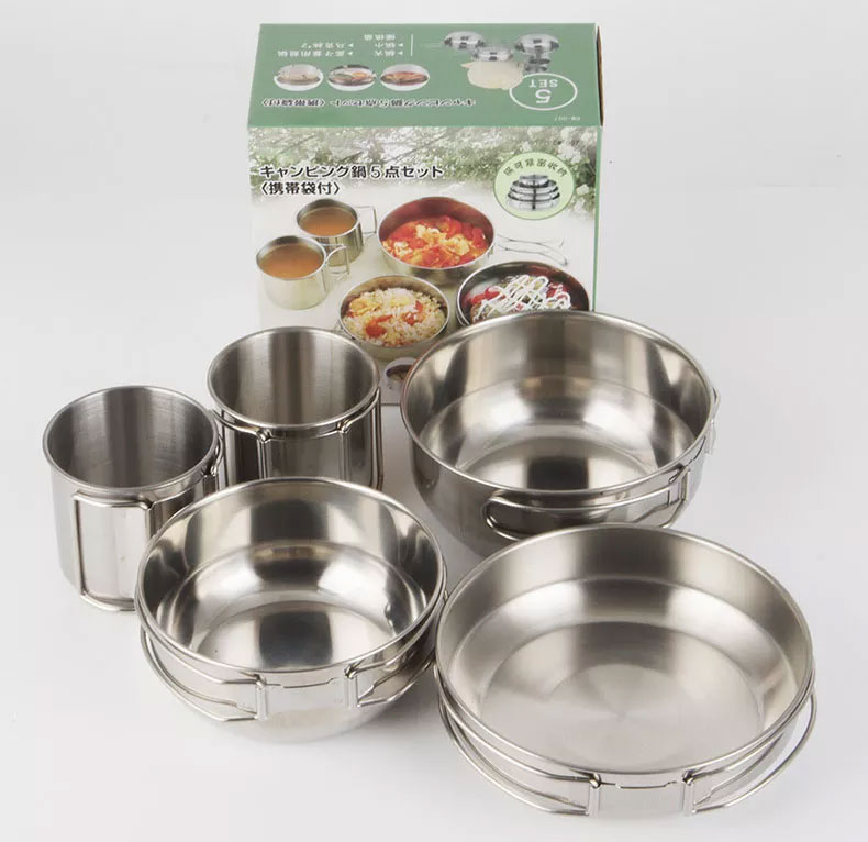 Camping Cooking Box Set - Faltbare 5-teilige Tassen- und Topfsets für