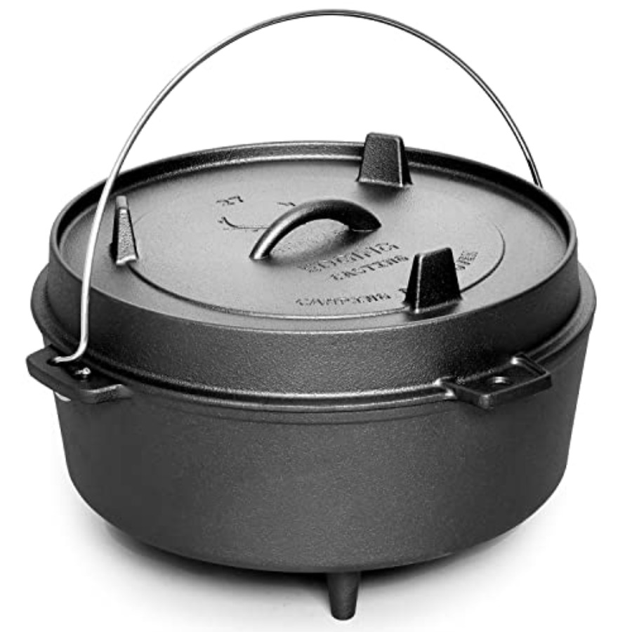 Skillet Cast Iron Camp - Vorgefertigter Gusseisen-Dutch-Oven mit Pfannendeckel, tiefer Topf