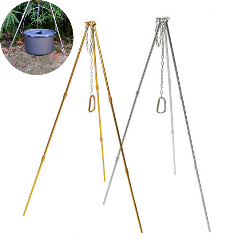 Camping Cooking Pot Tripod - Outdoor-Campingstativ, langlebig, tragbar, Picknick-Kochen, Hängetopf, Lagerfeuer-Grillständer
