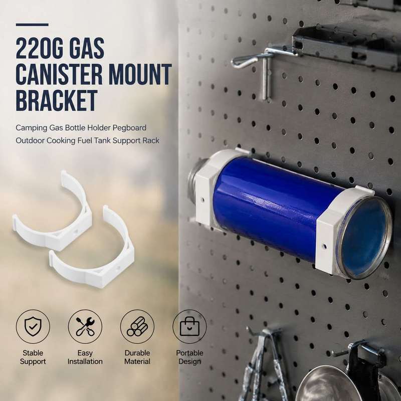 Camping Cooking Canister - 220g Gaskartuschen-Halterung Camping-Gasflaschenhalter Pegboard Outdoor-Kochbrennstofftank-Stützgestell