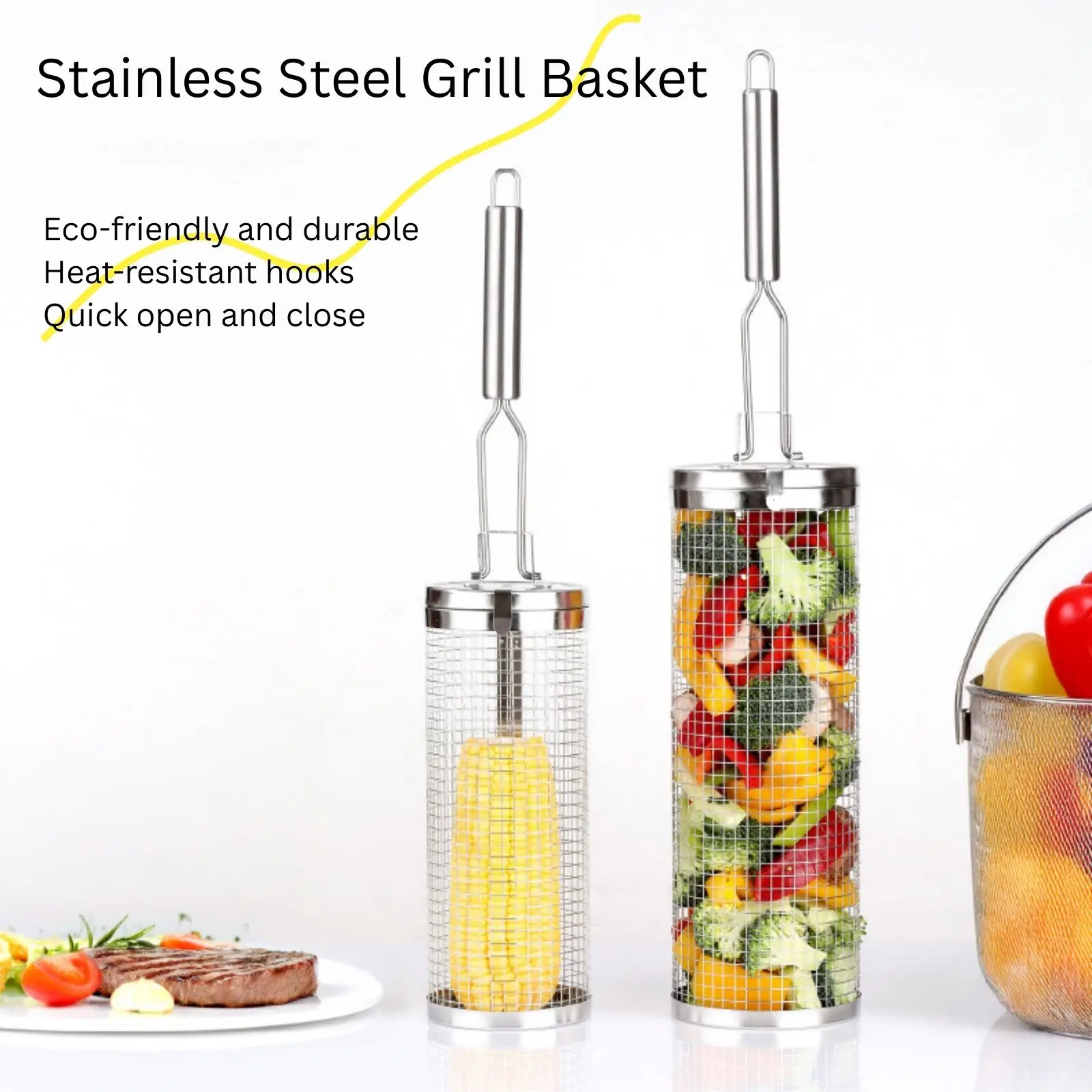 Camping Cooking Essentials - Edelstahl-Rollgrillkorb – unverzichtbares Outdoor-Kochzubehör für Camping,