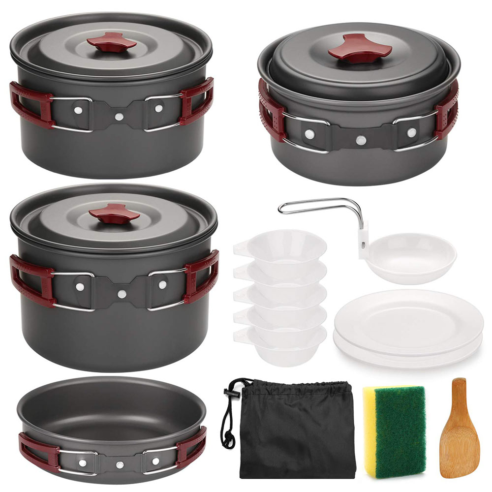 Camping Cooking Essentials - Outdoor-Camping-Kochgeschirr-Set, antihaftbeschichtet, Camping-Pfannen, leichtes Kochset, Pfannen