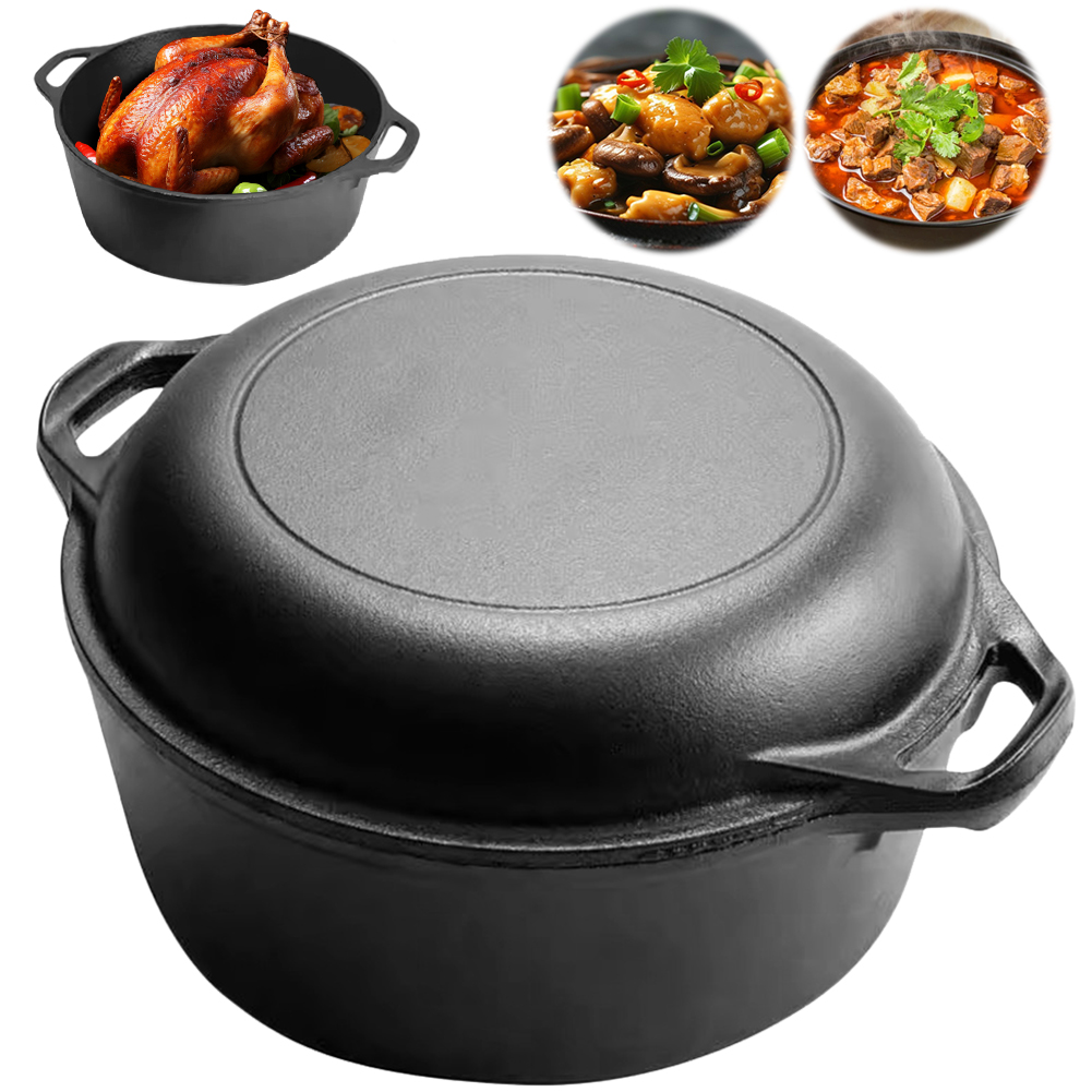 Skillet Cast Iron Camp - 2-in-1-Dutch-Ofen aus Gusseisen mit Pfanne-Deckel, Pfanne,