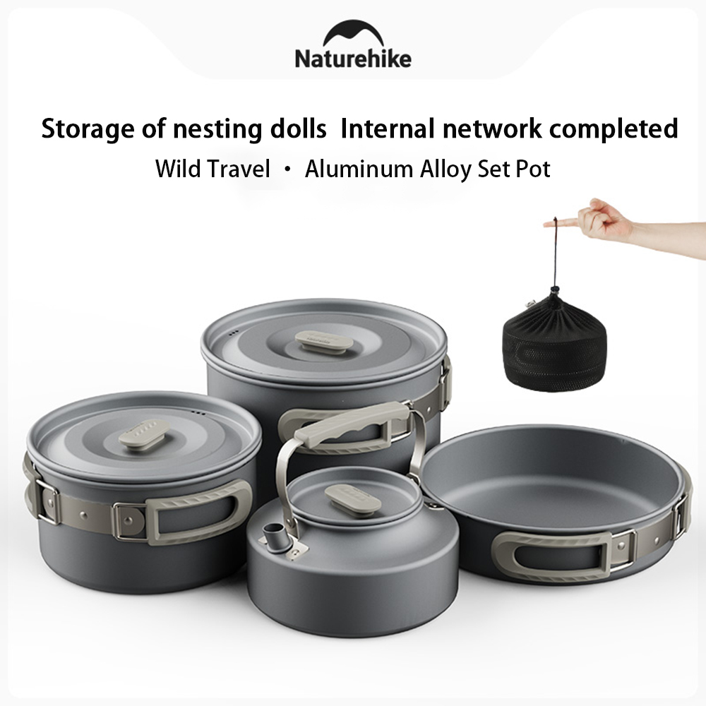 Camping Cooking Pot Stainless Steel - Naturehike Outdoor-Topfset, Camping-Kochausrüstung, tragbare Bratpfanne aus