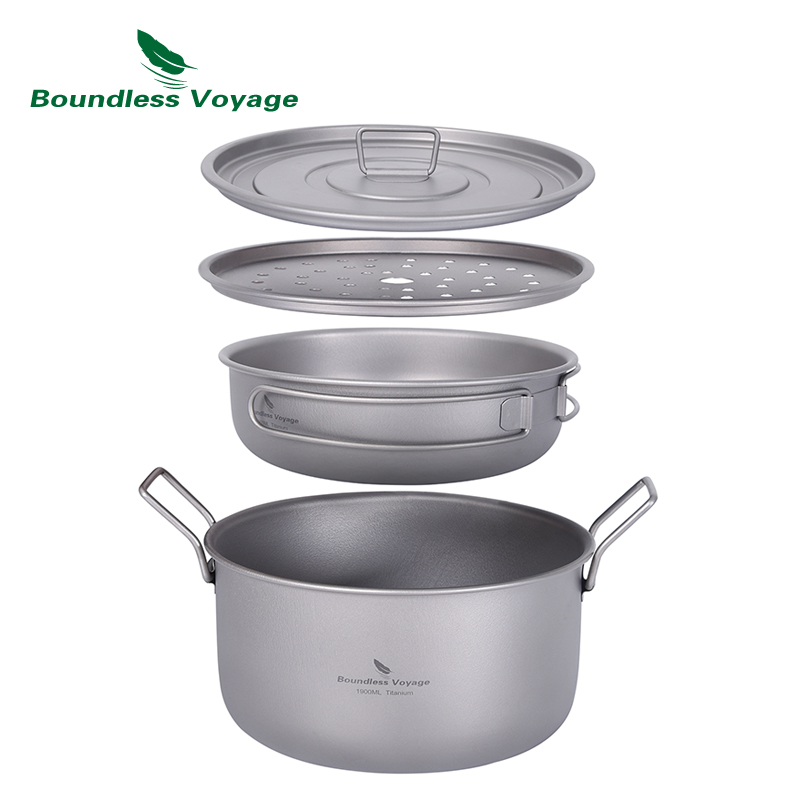 Camping Cooking Essentials - Boundless Voyage Camping-Kochtopf, multifunktionaler Titan-Dampfgarer, Suppentopf,